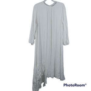 Solika White Asymmetrical Dahlia Dress Lagenlook Minimalist Size L